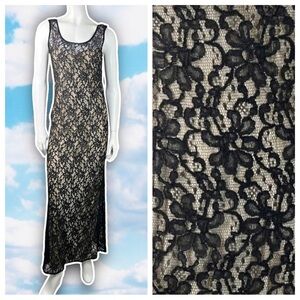 EVER BEAUTY True Y2k Vintage Sheer Floral Lace Slip Dress Boho Dark Coquette